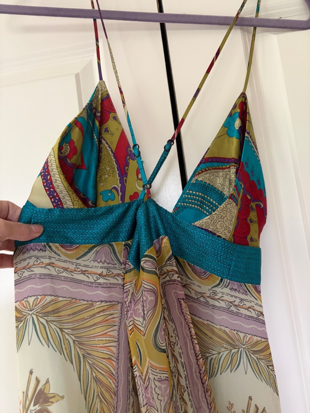 Boho V-Neck Maxi Dress in Teal and Multicolor - Picture 5 of 6